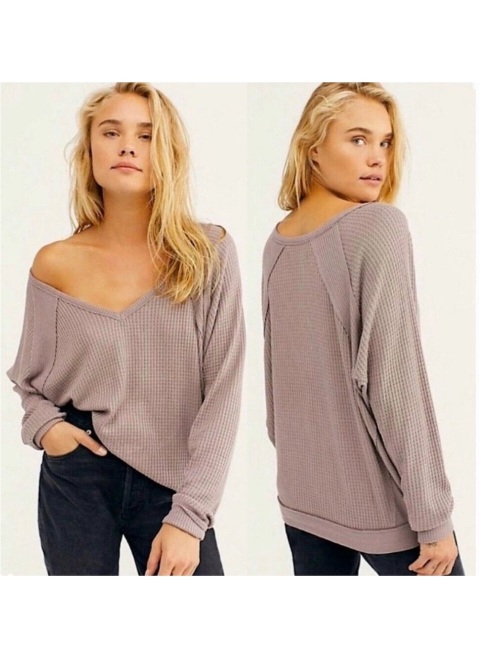 We the Free - Waffle Knit Off-Shoulder Sweater - Dusty Mauve